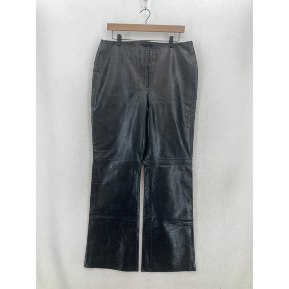 Sutton Studio Leather Pants Women's 14 Black Flared Leg Italian Vintage Biker - Picture 1 of 14